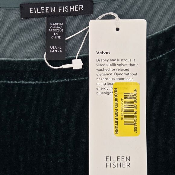 Eileen Fisher Bateau Boxy Top Womens Size Large Green Velvet Holiday Christmas - Picture 4 of 7